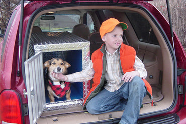 Owens K9 Transport Single/Double Aluminum Dog Box Crate with dog 55002