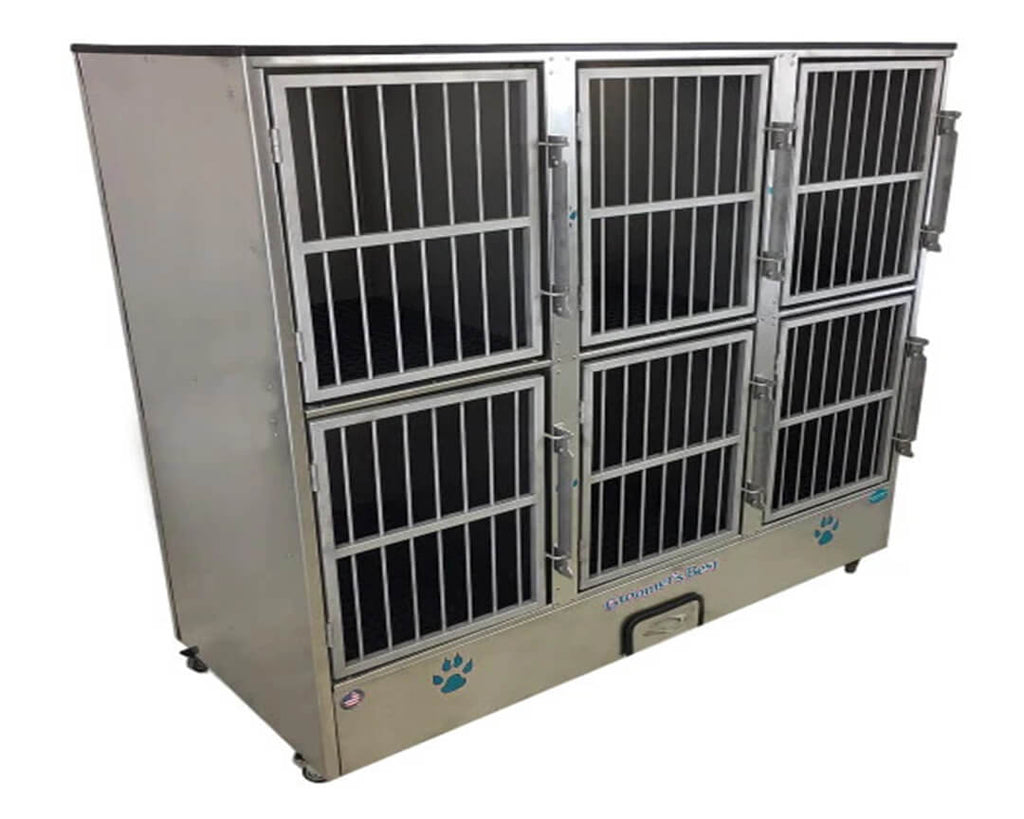 Groomer's Best Stainless Steel and Ready To Use 6 Unit Cage Bank for Dogs AdeoPets