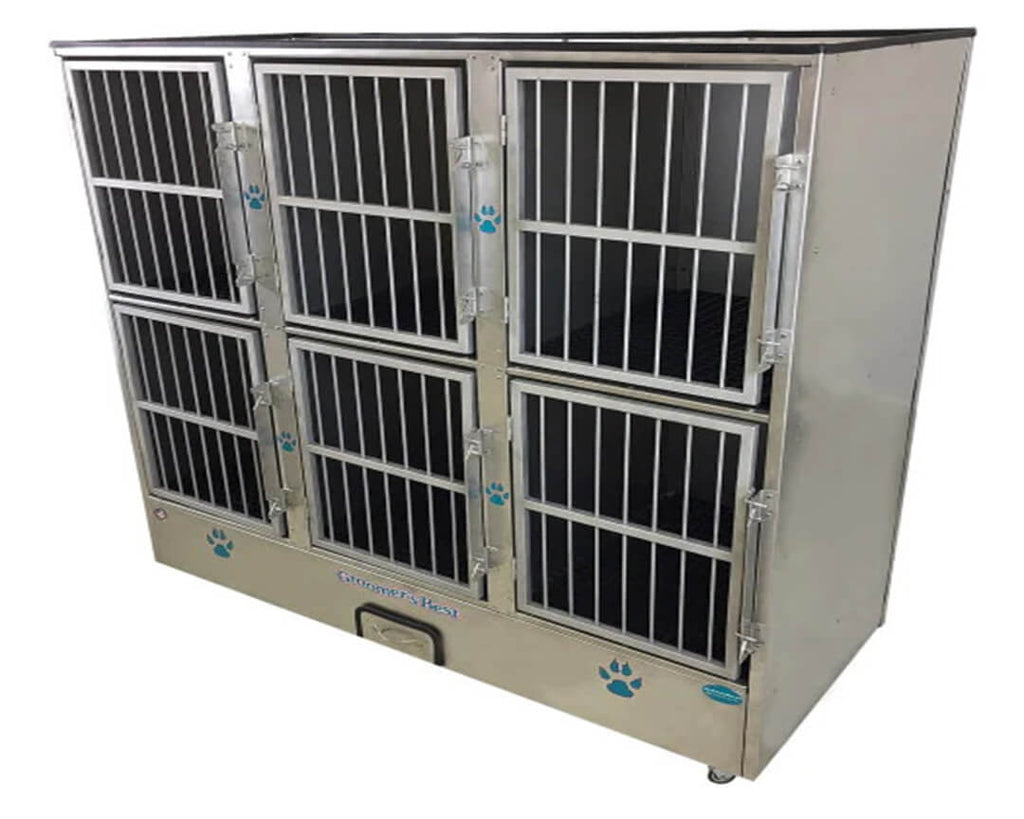 Groomer's Best Stainless Steel and Ready To Use 6 Unit Cage Bank for Dogs AdeoPets