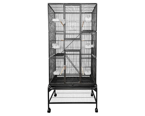 A_E_Cage_Company_32x18_Multi_Level_Black_Flight_Cage_with_Ladders_CA3218_front-1
