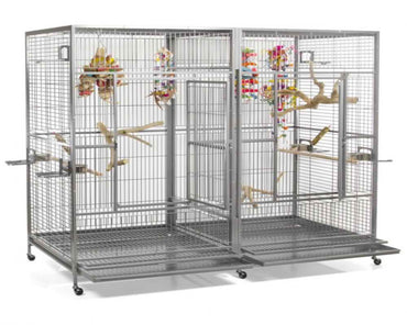 A-E-80x40-Double-Macaw-Cage-with-Divider-8040FL-Platinum