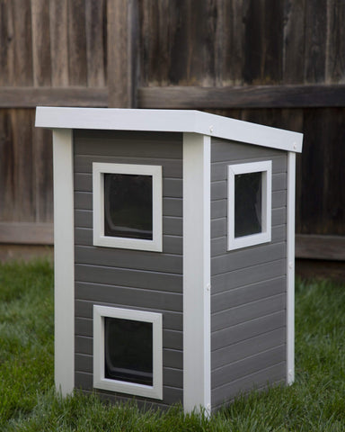 New-Age-Pet-Feral-Cat-Townhouse-Gray-With-White-Trim