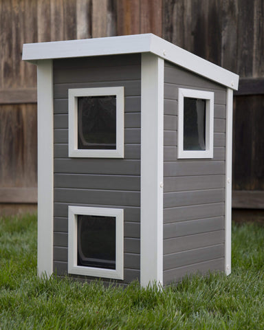 New-Age-Pet-Feral-Cat-Townhouse-Gray-With-White-Trim