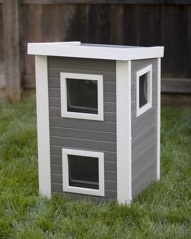 New-Age-Pet-Feral-Cat-Townhouse-Gray-With-White-Trim