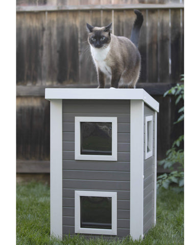 New-Age-Pet-Feral-Cat-Townhouse-Gray-With-White-Trim