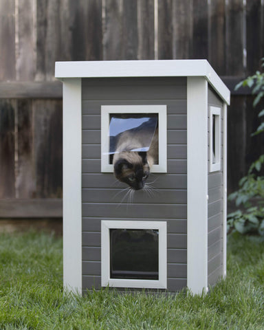 New-Age-Pet-Feral-Cat-Townhouse-Gray-With-White-Trim