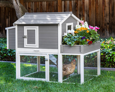 New-Age-Pet-Garden-Coop-with-Pen-Gray-With-White-Trim