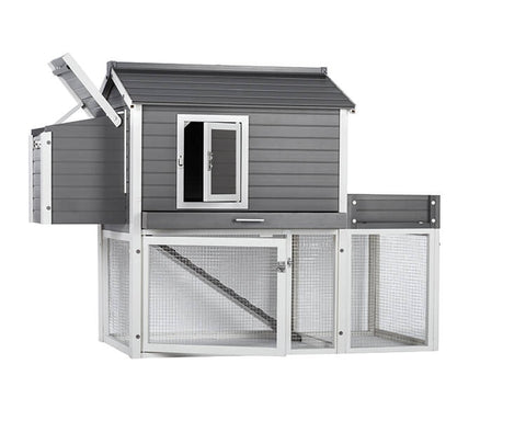 New-Age-Pet-Garden-Coop-with-Pen-Gray-With-White-Trim