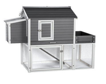 New-Age-Pet-Garden-Coop-with-Pen-Gray-With-White-Trim