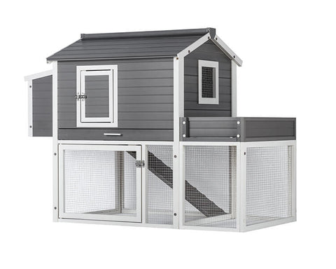 New-Age-Pet-Garden-Coop-with-Pen-Gray-With-White-Trim