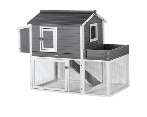 New-Age-Pet-Garden-Coop-with-Pen-Gray-With-White-Trim