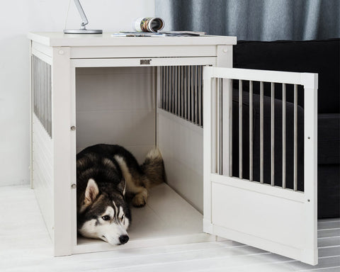 New-Age-Pet-InnPlace-Dog-Crate-with-Stainless-Steel-Spindles-Antique-White