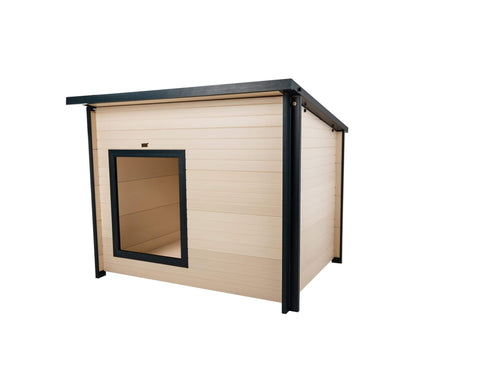 New-Age-Pet-Rustic-Lodge-Dog-House-Maple-With-Green-Trim