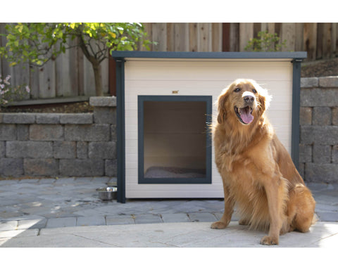 New-Age-Pet-Rustic-Lodge-Dog-House-Maple-With-Green-Trim