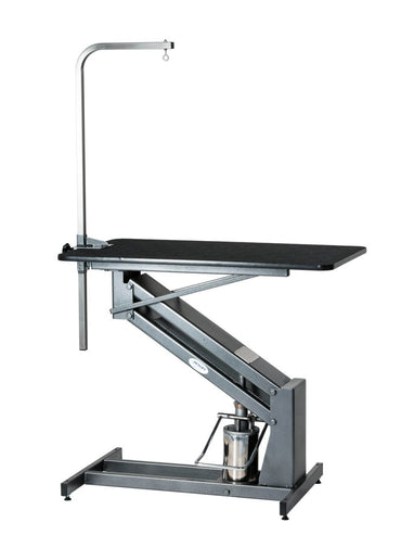 PetLift MasterLift Hydraulic Grooming Table Extended Top and Grooming Post in Silver