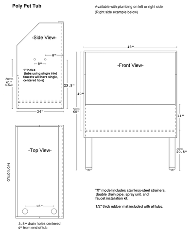 poly pet tubs dimension guide 48" tub